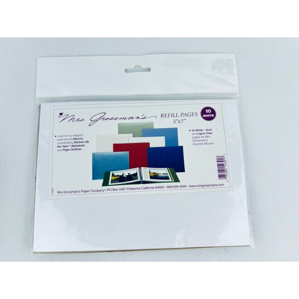 Vintage Mrs. Grossman's 5x7 Scrapbook Refill Pages White 10‎ Piece - NOS Sealed